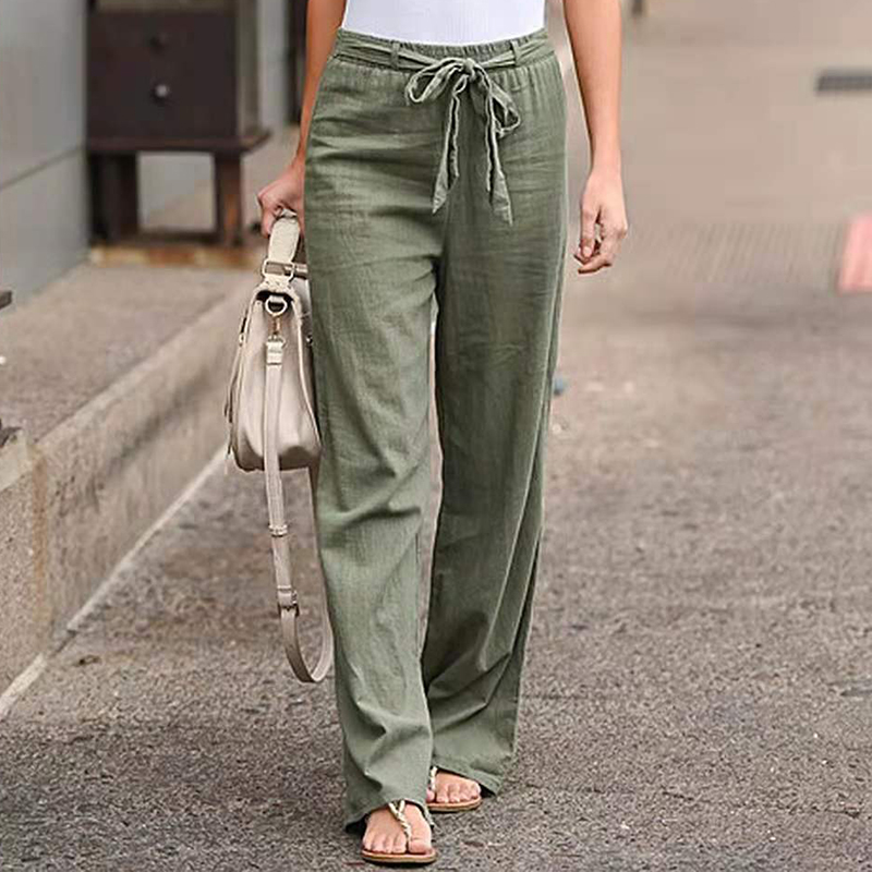 QVDyWomen-Cotton-Linen-Pants-2023-Summer-Solid-Color-Elastic-Waist-Loose-Straight-Trousers-Female-Harajuku-High